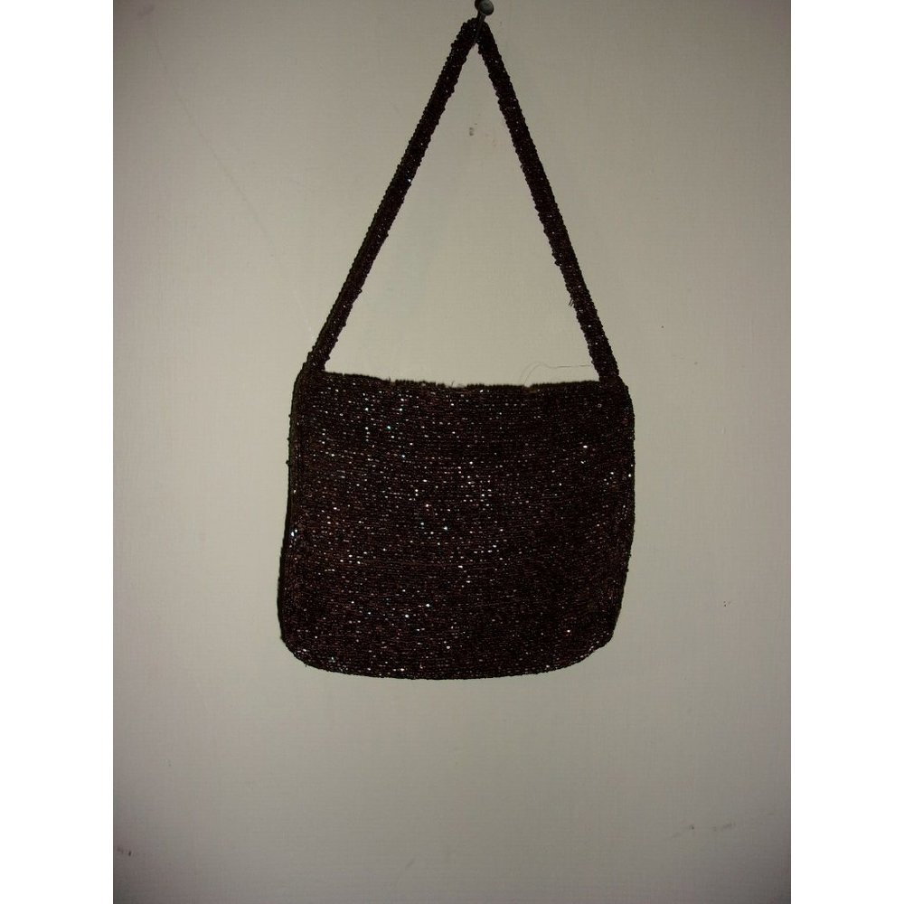 Vintage Bugle Beaded Purse 1950's Brown